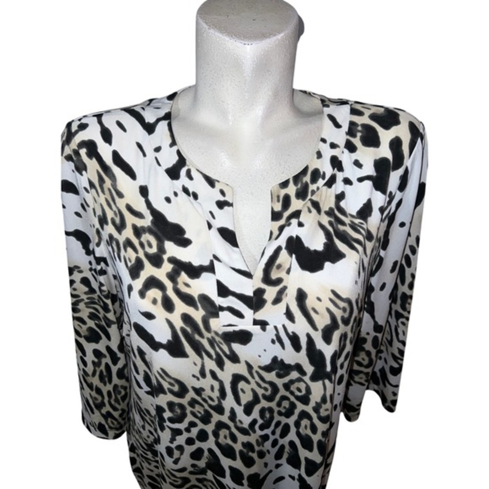 Chico's Womens V-Neck 3/4 Sleeve Leopard‎ Print Tunic Dress Size XL (3) Lined - Picture 2 of 9